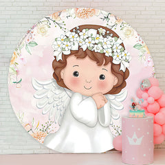 Lofaris Floral Baby Girls Round Baptism Backdrop Cover