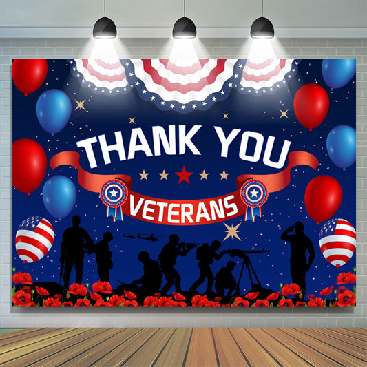 Lofaris Floral Balloon Thank You America Veterans Day Backdrop