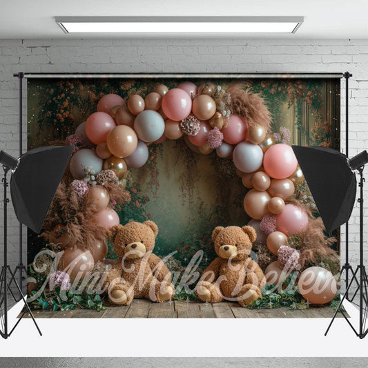 Lofaris Floral Balloons Bear Birthday Cake Smash Backdrop