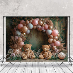 Lofaris Floral Balloons Bear Birthday Cake Smash Backdrop