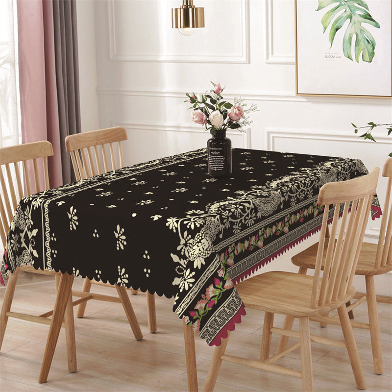 Lofaris Floral Beige Patterns Dot Black Rectangle Tablecloth