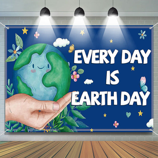 Lofaris Floral Blue Save Planet Earth Day Theme Backdrop