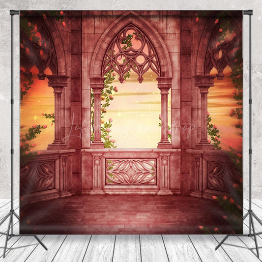 Lofaris Floral Brick Red Architecture Backdrop For Photo