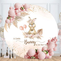 Lofaris Floral Bunny Boho Girls Round Baby Shower Backdrop