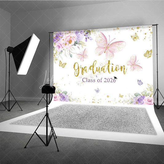 Lofaris Floral Butterfly Graduation Class Of 2026 Backdrop