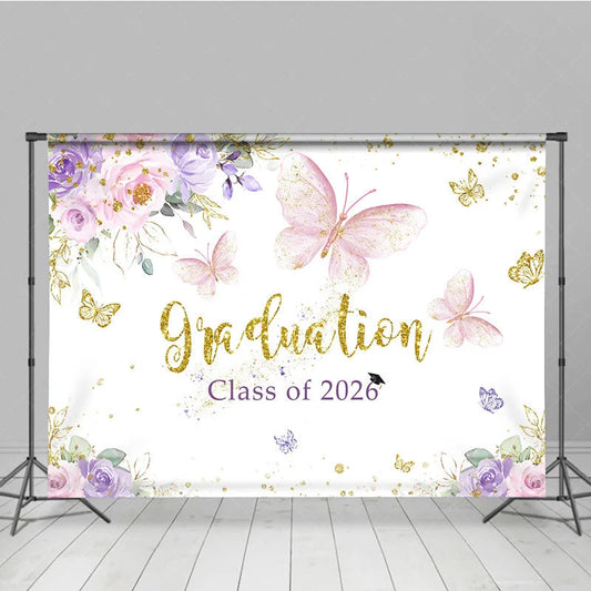 Lofaris Floral Butterfly Graduation Class Of 2026 Backdrop