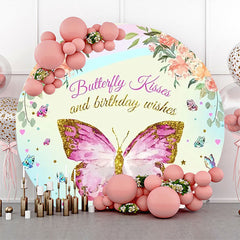Lofaris Floral Butterfly Kisses Round Backdrop For Birthday