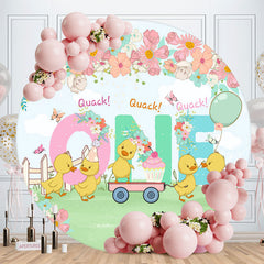 Lofaris Floral Cartoon Cute Duck Round 1st Birthday Backdrop