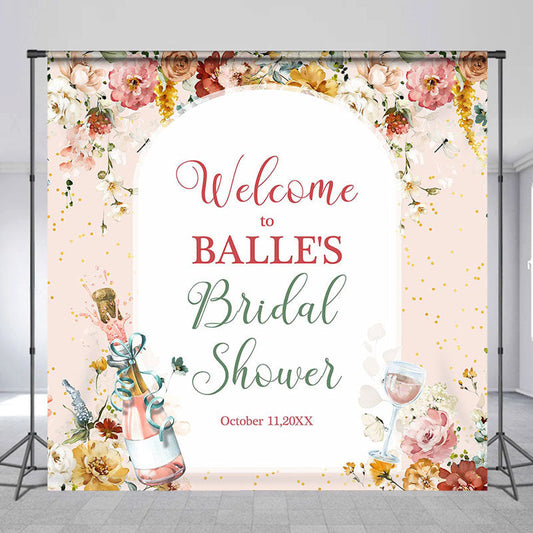Lofaris Floral Champagne Custom Name Bridal Shower Backdrop