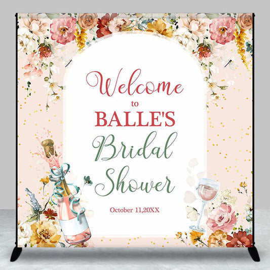 Lofaris Floral Champagne Custom Name Bridal Shower Backdrop