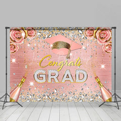 Lofaris Floral Champagne Glitter Graduation Party Backdrop