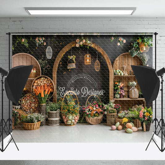 Lofaris Floral Charcoal Grey Wall Eggs Easter Photo Backdrop