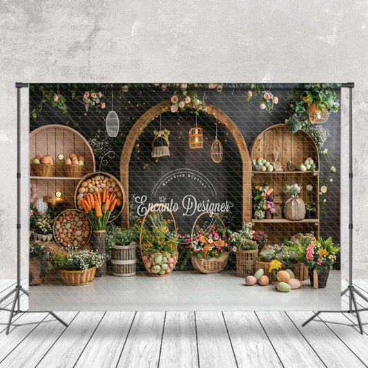 Lofaris Floral Charcoal Grey Wall Eggs Easter Photo Backdrop