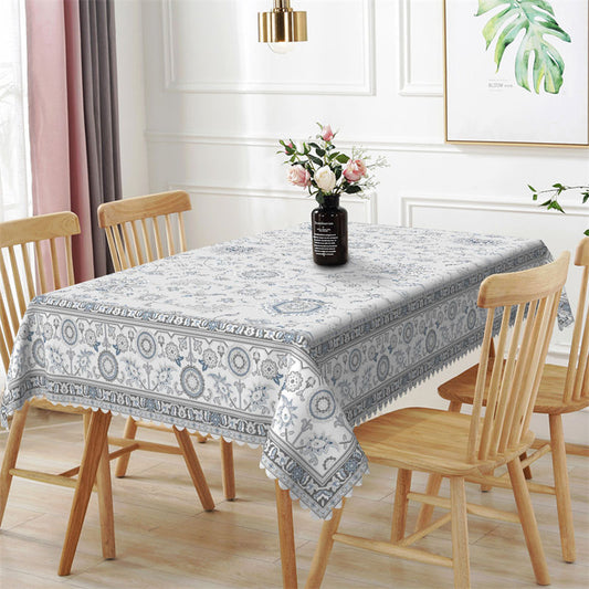 Lofaris Floral Classical White Waterproof Rectangle Tablecloth