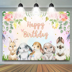 Lofaris Floral Colourful Cute Rabbit Happy Birthday Backdrop