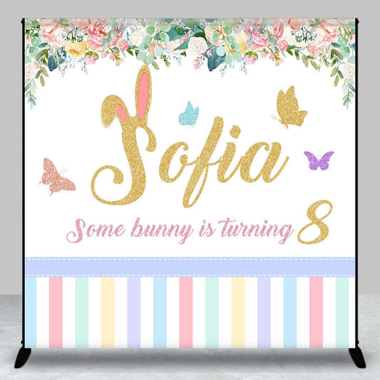 Lofaris Floral Easter Bunny Custom Name Birthday Backdrop