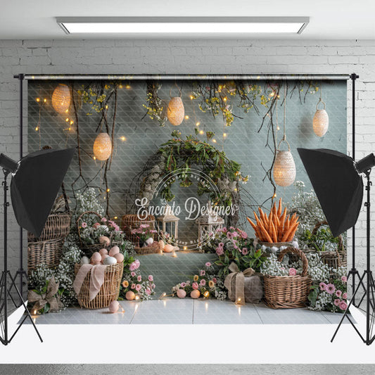 Lofaris Floral Egg Greyish Green Easter Photography Backdrop