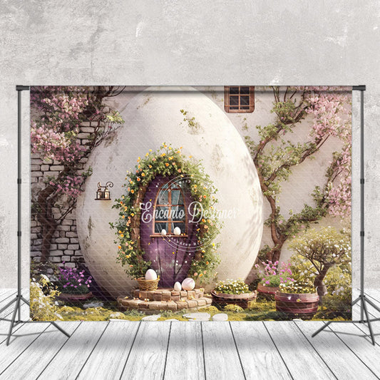 Lofaris Floral Egg House Brick Wall Easter Backdrop For Photo
