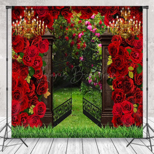 Lofaris Floral Elegant Gate Grass Spring Photoshoot Backdrop