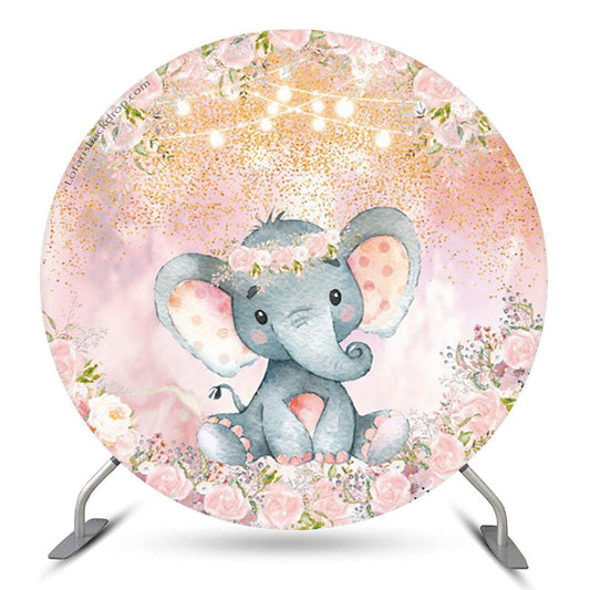 Lofaris Floral Elephant Girls Baby Shower Round Backdrop