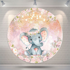 Lofaris Floral Elephant Girls Baby Shower Round Backdrop