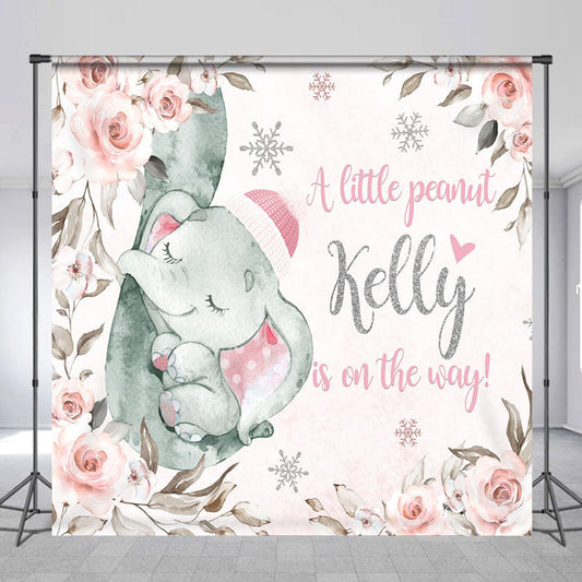 Lofaris Floral Elephant Peanut Custom Baby Shower Backdrop