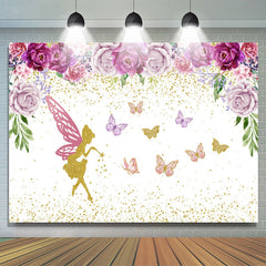 Lofaris Floral Faery Butterflies Glitter Birthday Backdrop