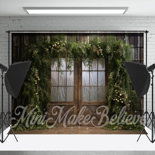 Lofaris Floral Green Leaves Cabin Wood Door Spring Backdrop