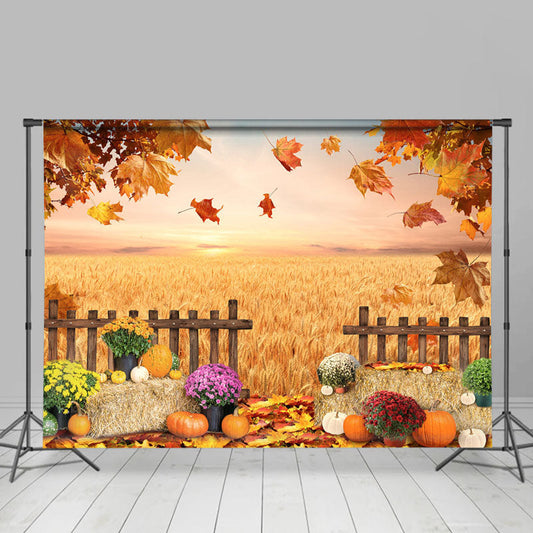 Lofaris Floral Harvest Pumpkin Maple Leaf Autumn Backdrop