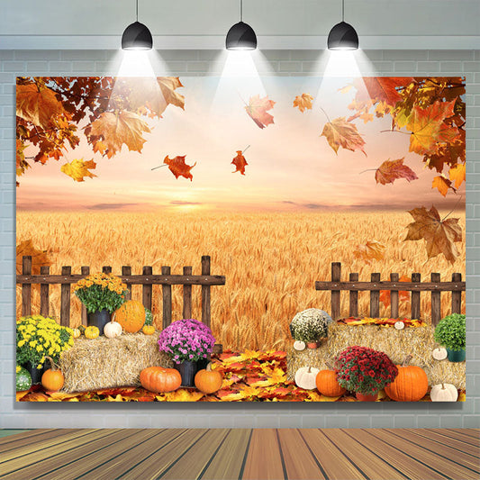 Lofaris Floral Harvest Pumpkin Maple Leaf Autumn Backdrop