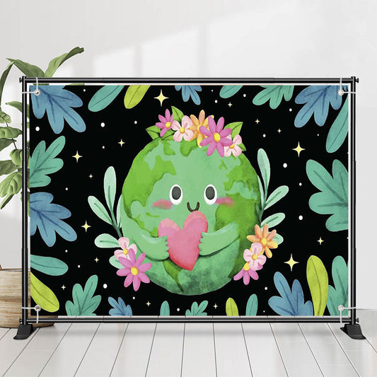 Lofaris Floral Heart Green Earth Day Backdrop for Decor