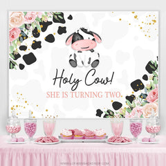 Lofaris Floral Holy Cow Happy 2nd Birthday Backdrop For Girl
