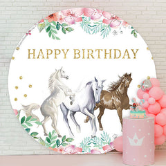 Lofaris Floral Horse Circle Happy Birthday Party Backdrop