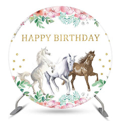 Lofaris Floral Horse Circle Happy Birthday Party Backdrop