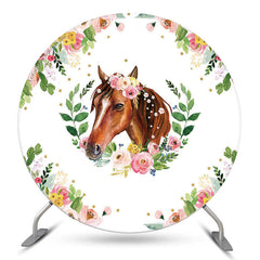 Lofaris Floral Horse Round Birthday Party Backdrop Cover