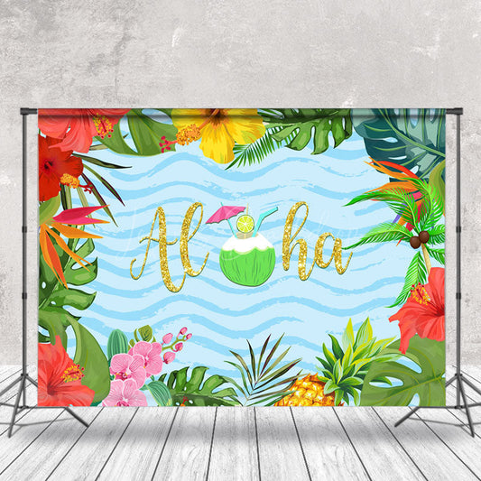 Lofaris Floral Leaves Coconut Tropical Summer Photo Backdrop