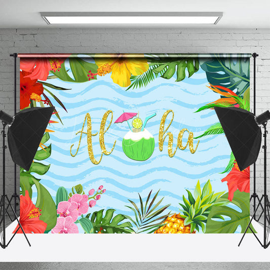Lofaris Floral Leaves Coconut Tropical Summer Photo Backdrop