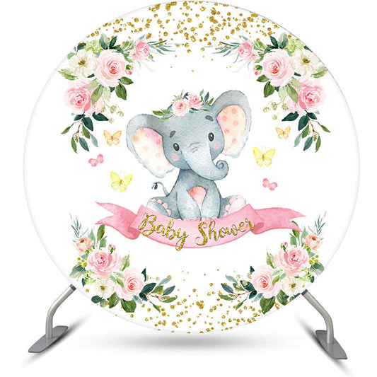 Lofaris Floral Leaves Elephant Round Baby Shower Backdrop