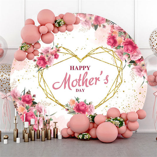 Lofaris Floral Leaves Gold Heart Round Mothers Day Backdrop