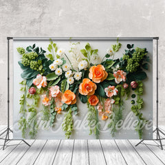 Lofaris Floral Leaves White Wall Photography Spring Backdrop