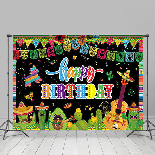 Lofaris Floral Mexican Fiesta Happy Birthday Backdrop for Kids