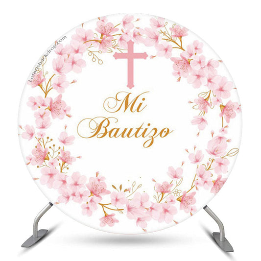 Lofaris Floral Mi Bautizo Cross Round Baptism Backdrop