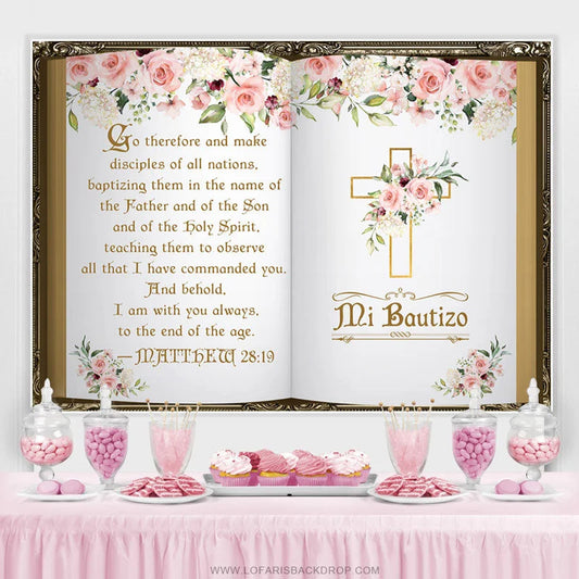 Lofaris Floral Mi Bautizo Theme Christening Backdrop For Baby