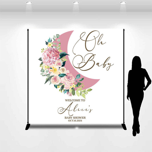 Lofaris Floral Moon Girl Custom Name Baby Shower Backdrop
