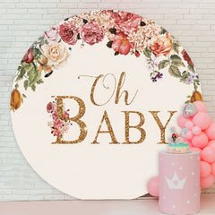 Lofaris Floral Oh Baby Shower Party Round Backdrop Cover