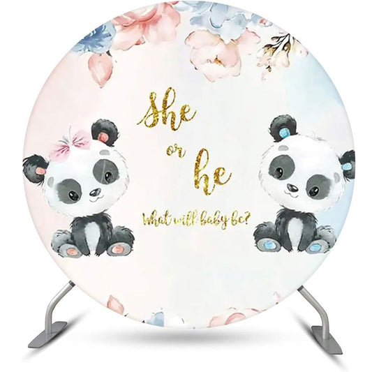Lofaris Floral Panda She Or He Round Gender Reveal Backdrop