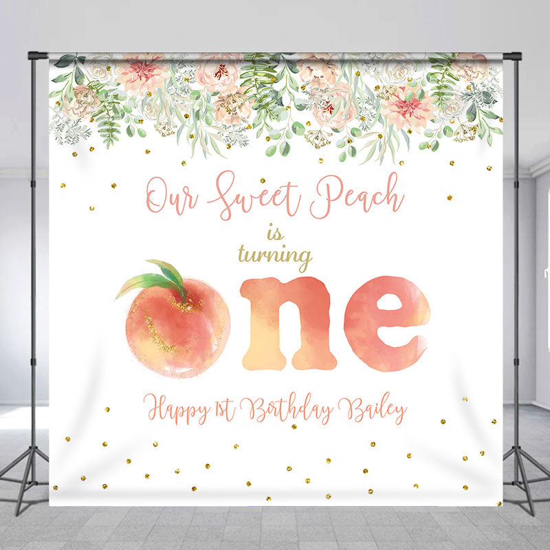 Lofaris Floral Peach Custom 1st Birthday Backdrop For Girl
