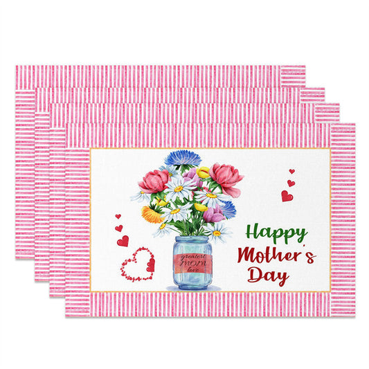 Lofaris Floral Pink Heart Mothers Day Set Of 4 Placemats