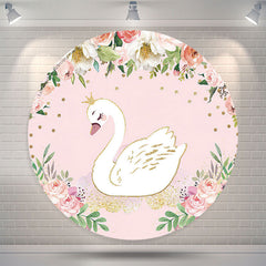 Lofaris Floral Pink Swan Birthday Party Round Backdrop