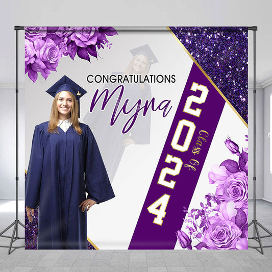 Lofaris Floral Purple Custom Photo Graduation Party Backdrop